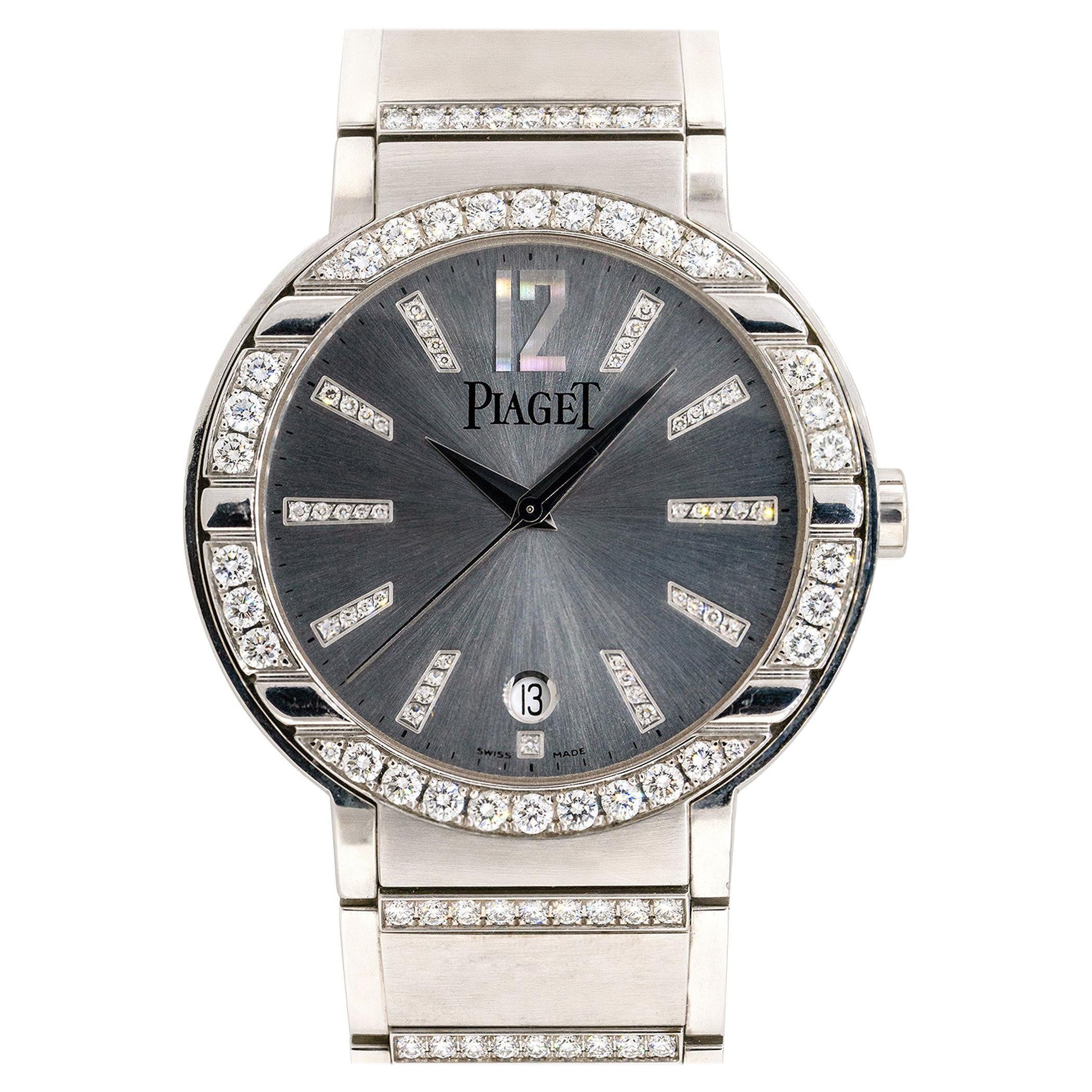 Piaget 18k White Gold Polo Diamond Watch For Sale