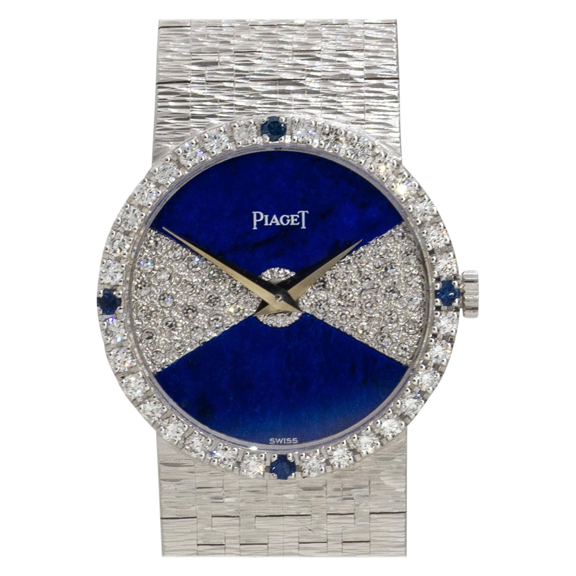 Piaget 9706A6 18k White Gold Lapis & Diamond Ladies Watch For Sale