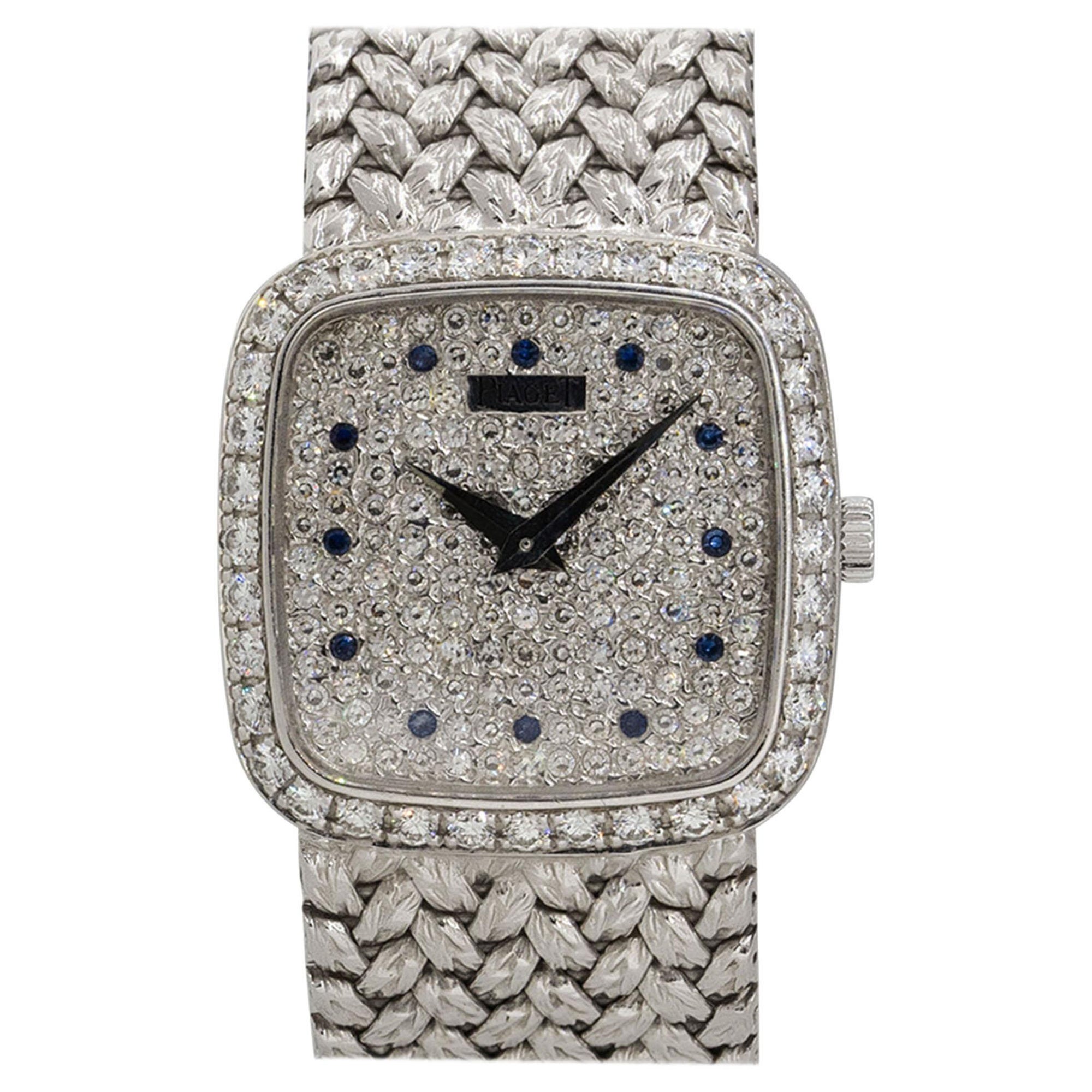 Piaget 9905D2 18k White Gold Diamond & Sapphire Ladies Watch For Sale