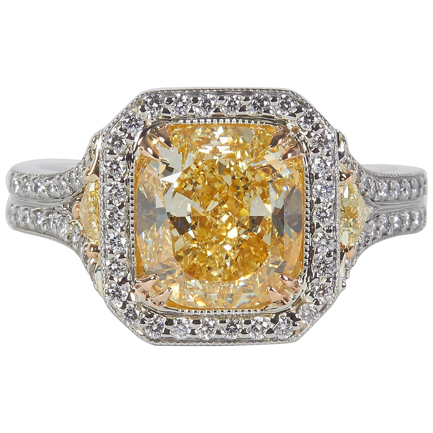 4 Carat Internally Flawless GIA Cert Yellow Diamond Platinum Ring