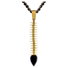 "Spinal Spinel" Pendant in 18K Gold with Black Spinel Drop & Beaded Necklace