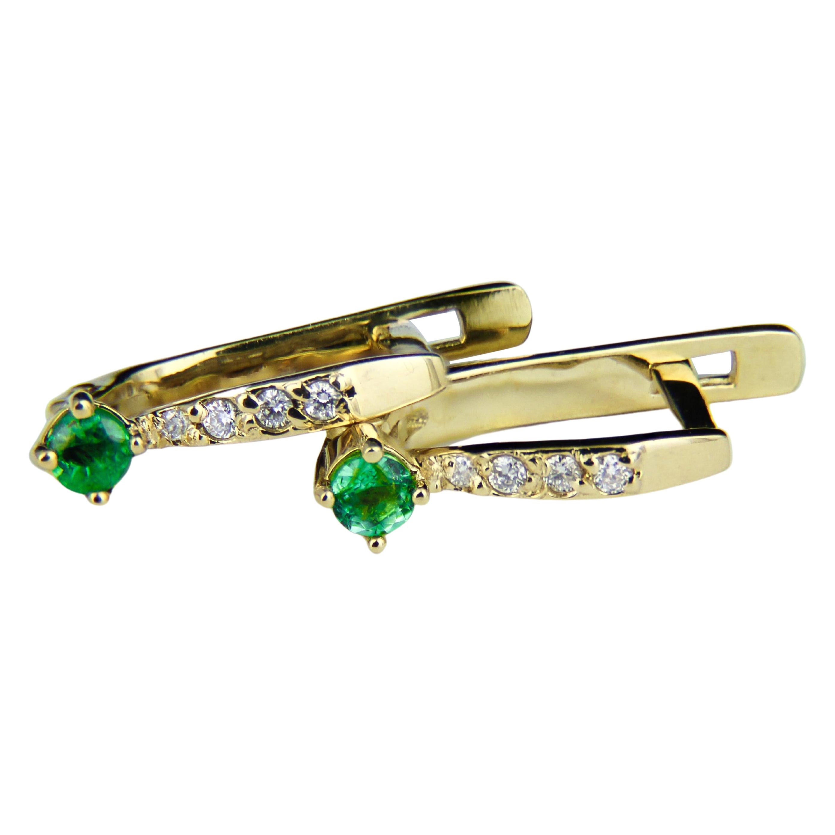 Emerald 14k Gold Earrings, Tiny Emerald Earrings For Sale