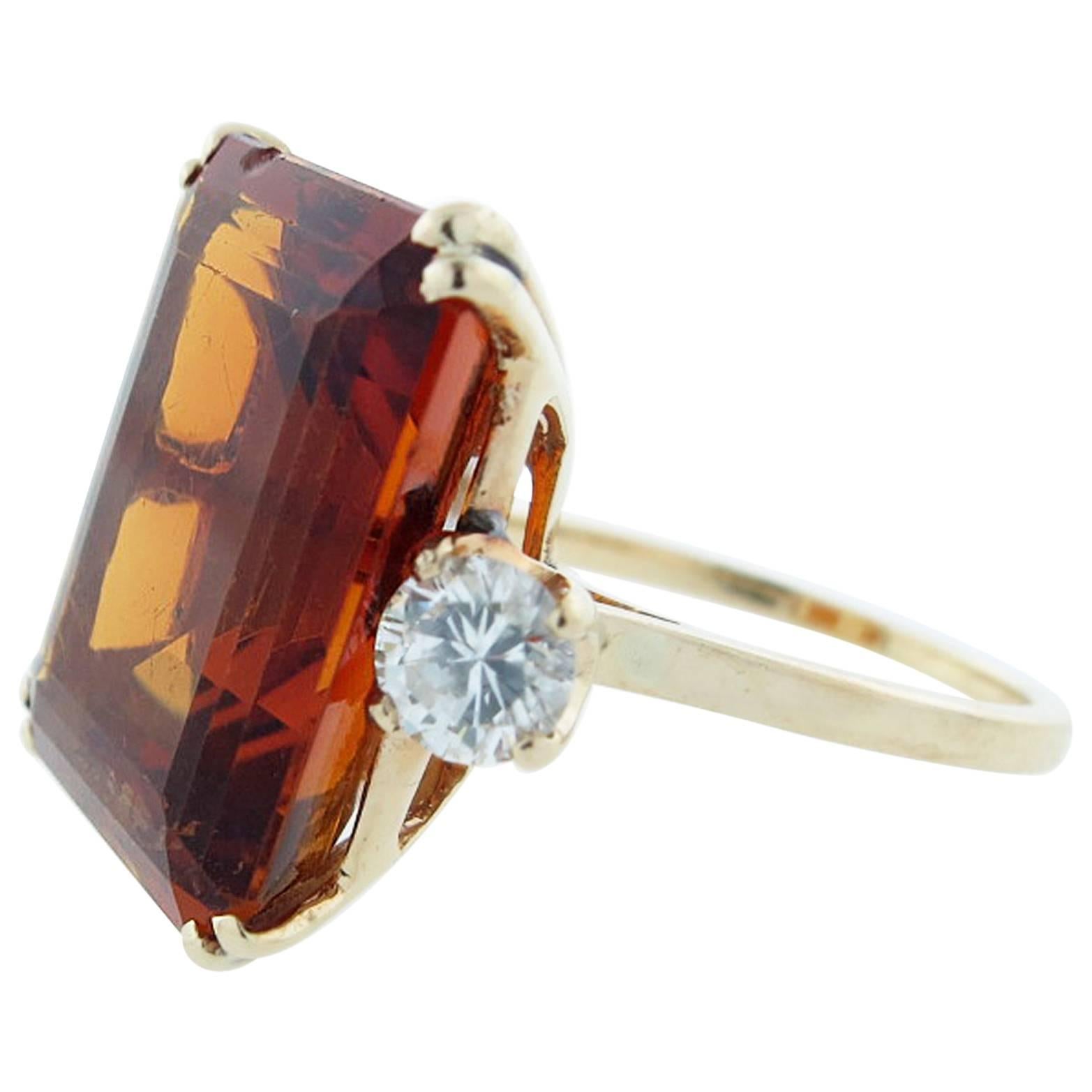  Pure and Simple Design Golden Citrine Diamond Gold Ring