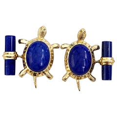 18 Karat Yellow Gold Lapis Lazuli Turtle Cufflinks
