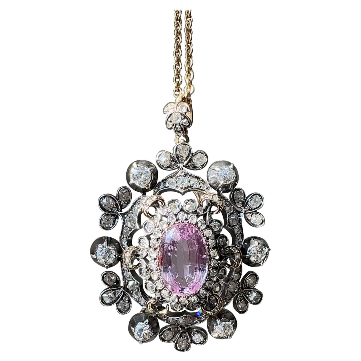 Victorian Pink Topaz and Diamond Pendant For Sale