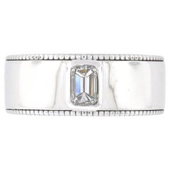 New 14k Gold GIA 0.53ctw Emerald Cut Diamond Solitaire Milgrain Wide Band Ring