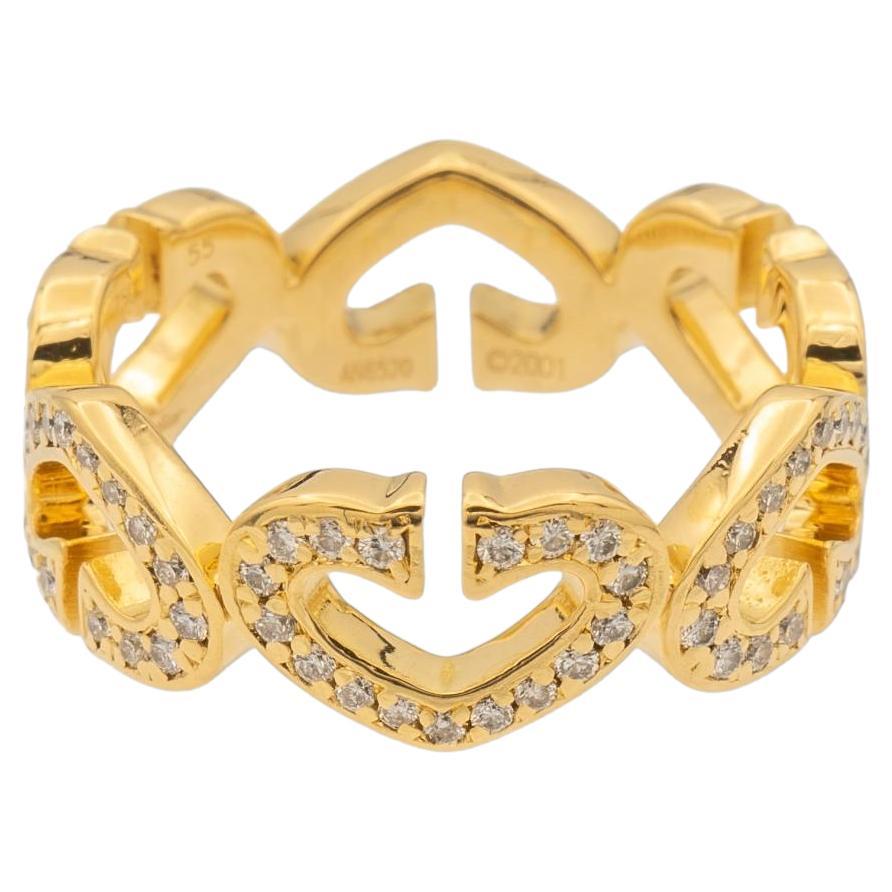 Cartier C Hearts Diamond Ring 18K Yellow Gold Vintage, Circa 2001 For Sale