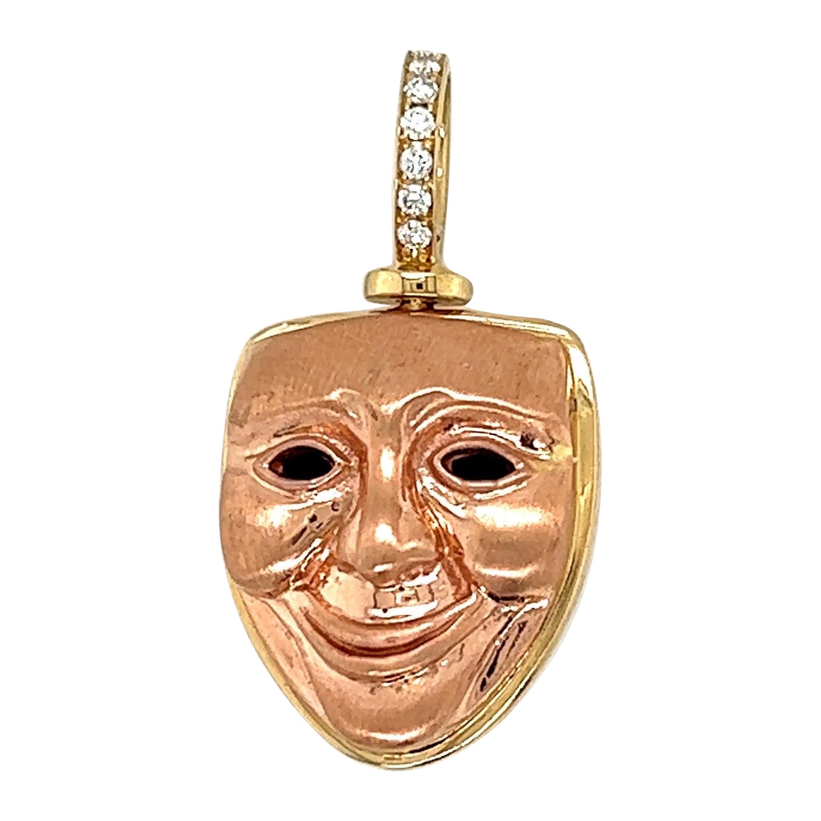 Drama/Tragedy/Comedy 14k Rose and Yellow Gold Pendant with Swivel Diamond Bail