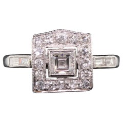 Antique Art Deco Platinum Carre Cut Old European Diamond Engagement Ring
