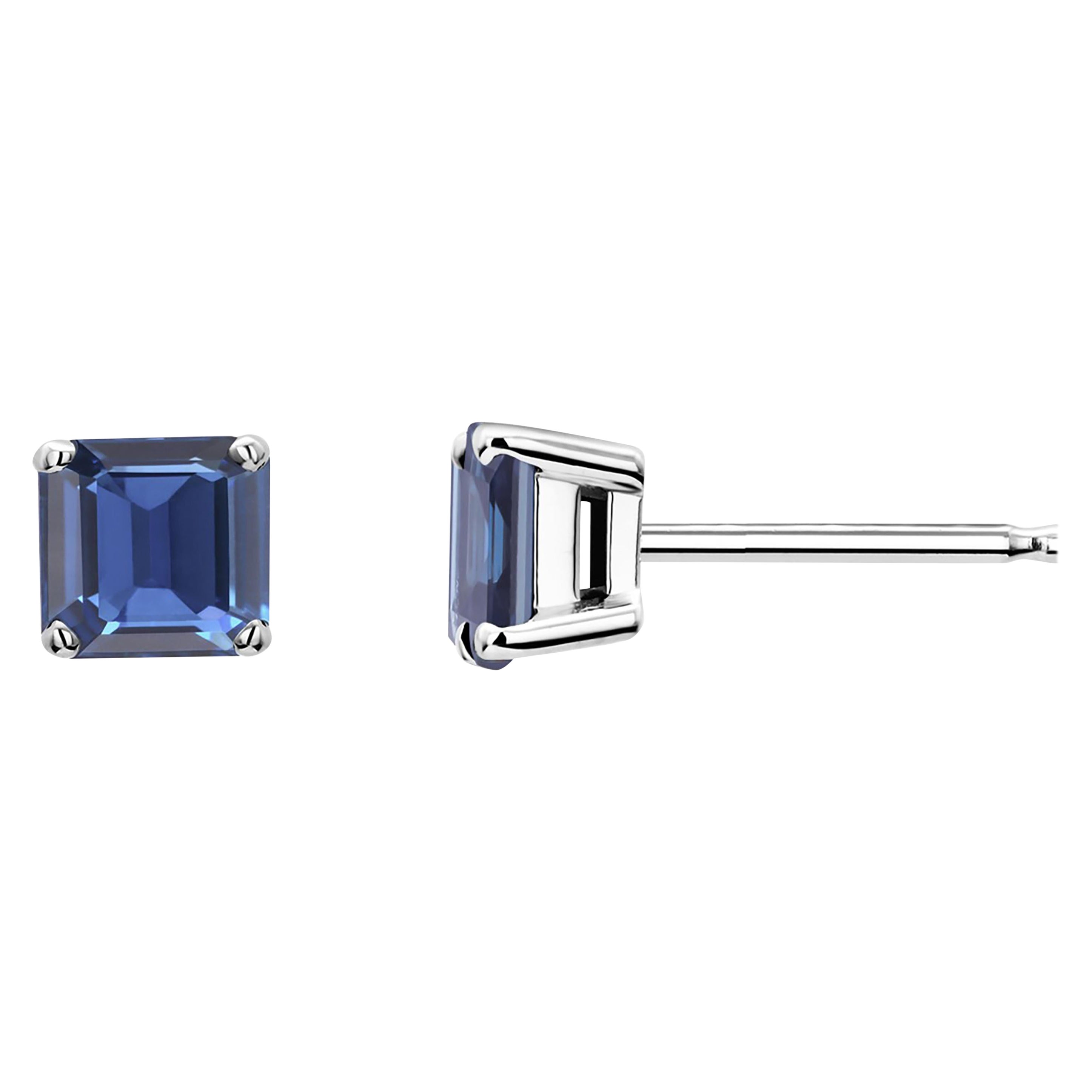 Square Shaped Ceylon Sapphire White Gold Stud Earrings Weighing 1.40 Carats