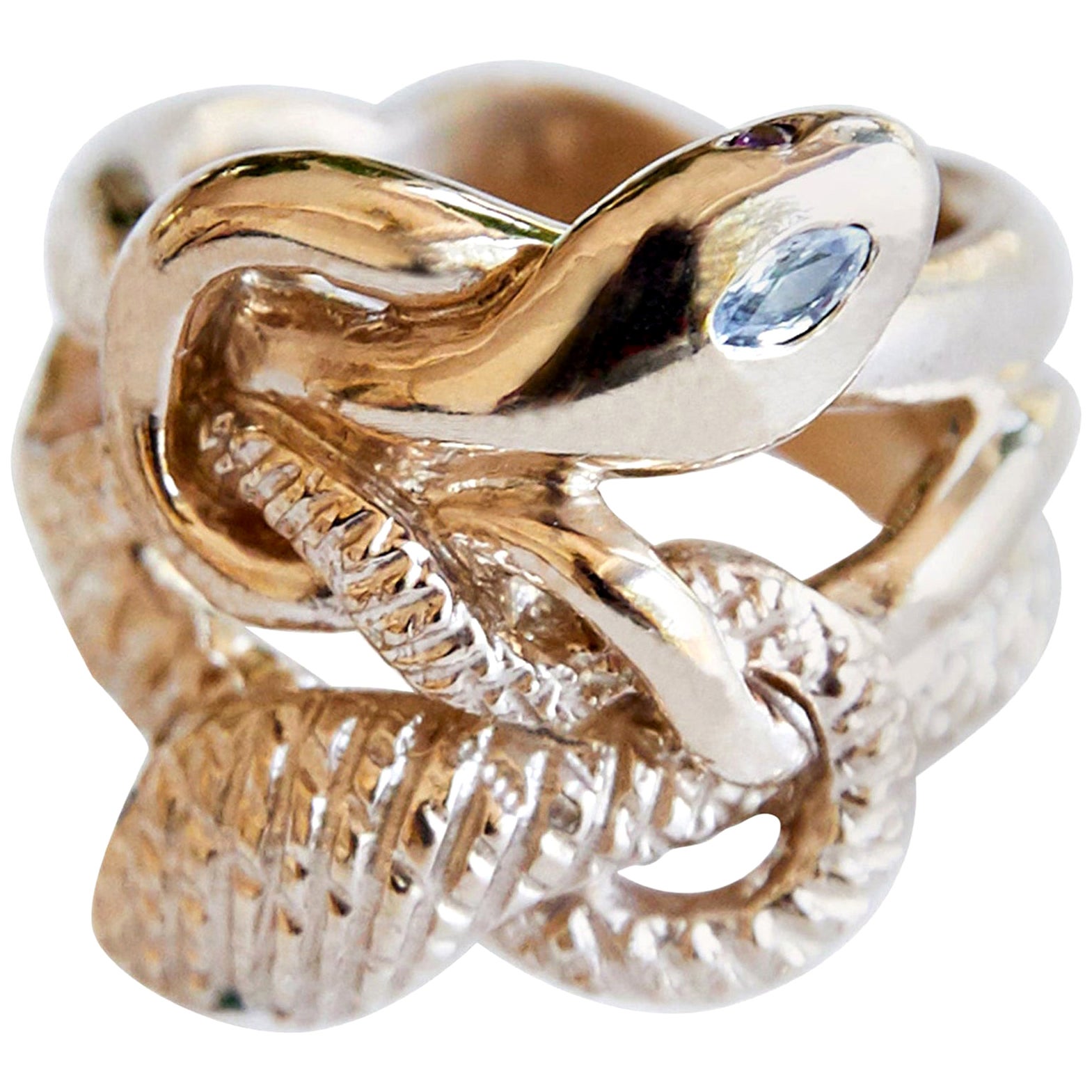 Weißer Diamant Smaragd Schlangenring Gold Vermeil Cocktail-Ring J Dauphin im Angebot