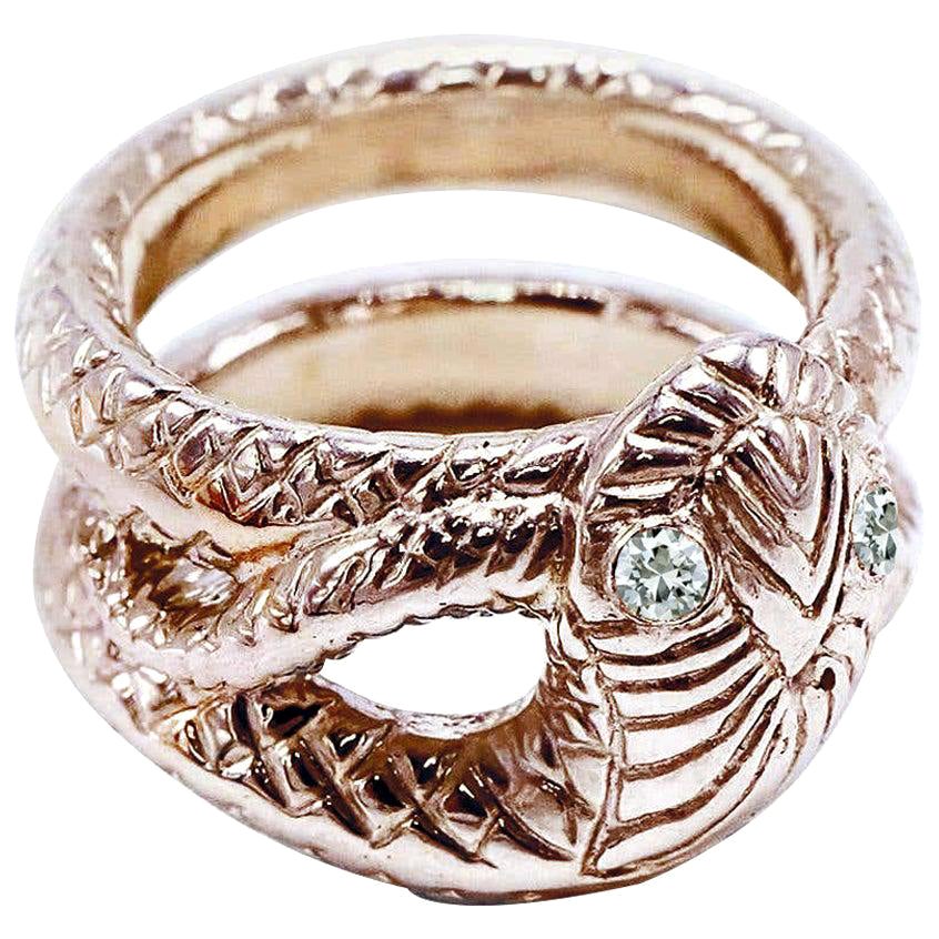 White Diamond Snake Ring Gold Vermeil Victorian Style Cocktail Ring J Dauphin For Sale