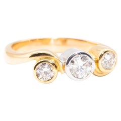 18 Carat Yellow White Gold Three Stone Vintage Diamond Engagement Ring