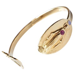 Tourmaline Opal Virgin Mary Bangle Bracelet Cuff Gold Vermeil Spiritual 