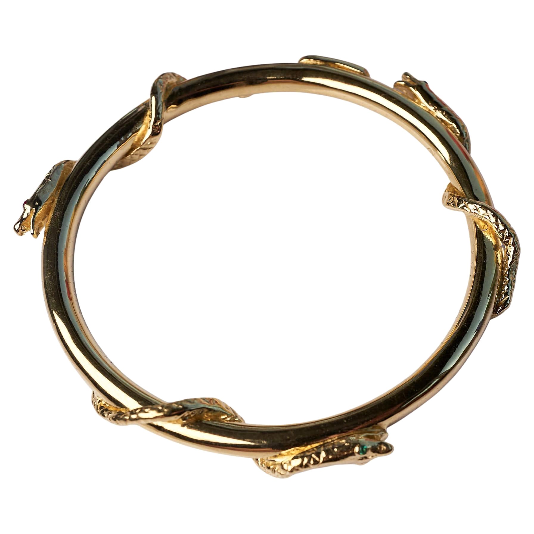 Emerald Sapphire Ruby Snake Bangle Gold Vermeil Bracelet J Dauphin For Sale