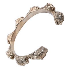 White Diamond Gold Jaguar Statement Bangle Bracelet Animal Jewelry Cuff