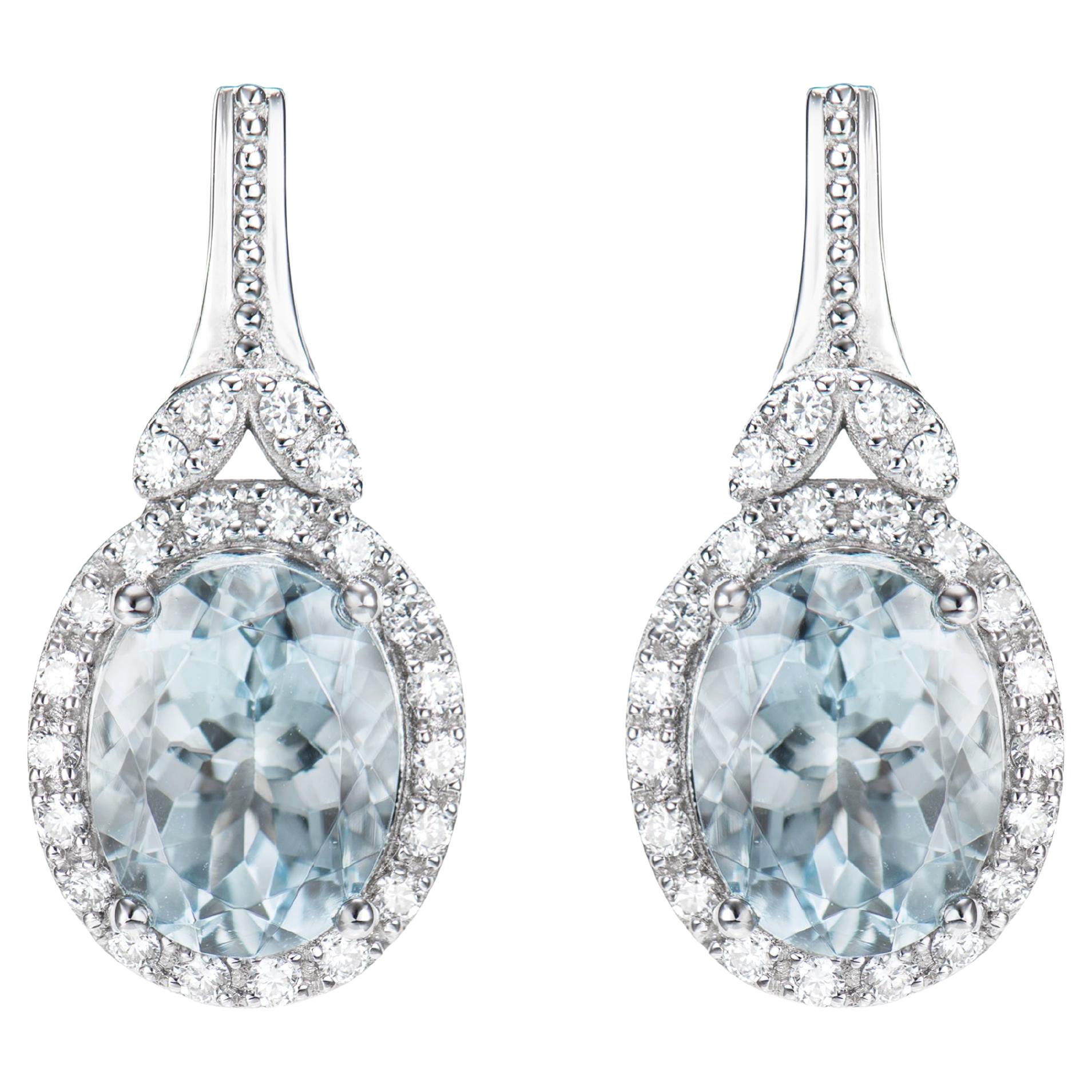 Aquamarine and White Diamond Drops Earring in 18 KWG For Sale