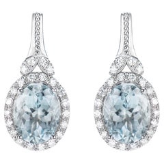Aquamarine and White Diamond Drops Earring in 18 KWG