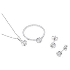 Natural Diamond Set 2.22 cts 18 Karat White Gold Diamond Bridal Jewelry Set 