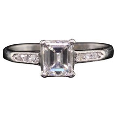 Antiker Art Deco Platin Smaragdschliff Diamant Classic Verlobungsring, GIA