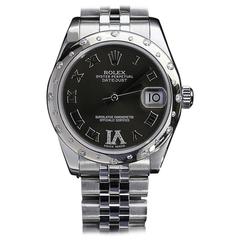 Rolex White Gold Stainless Steel Diamond Datejust Wristwatch Ref 178344