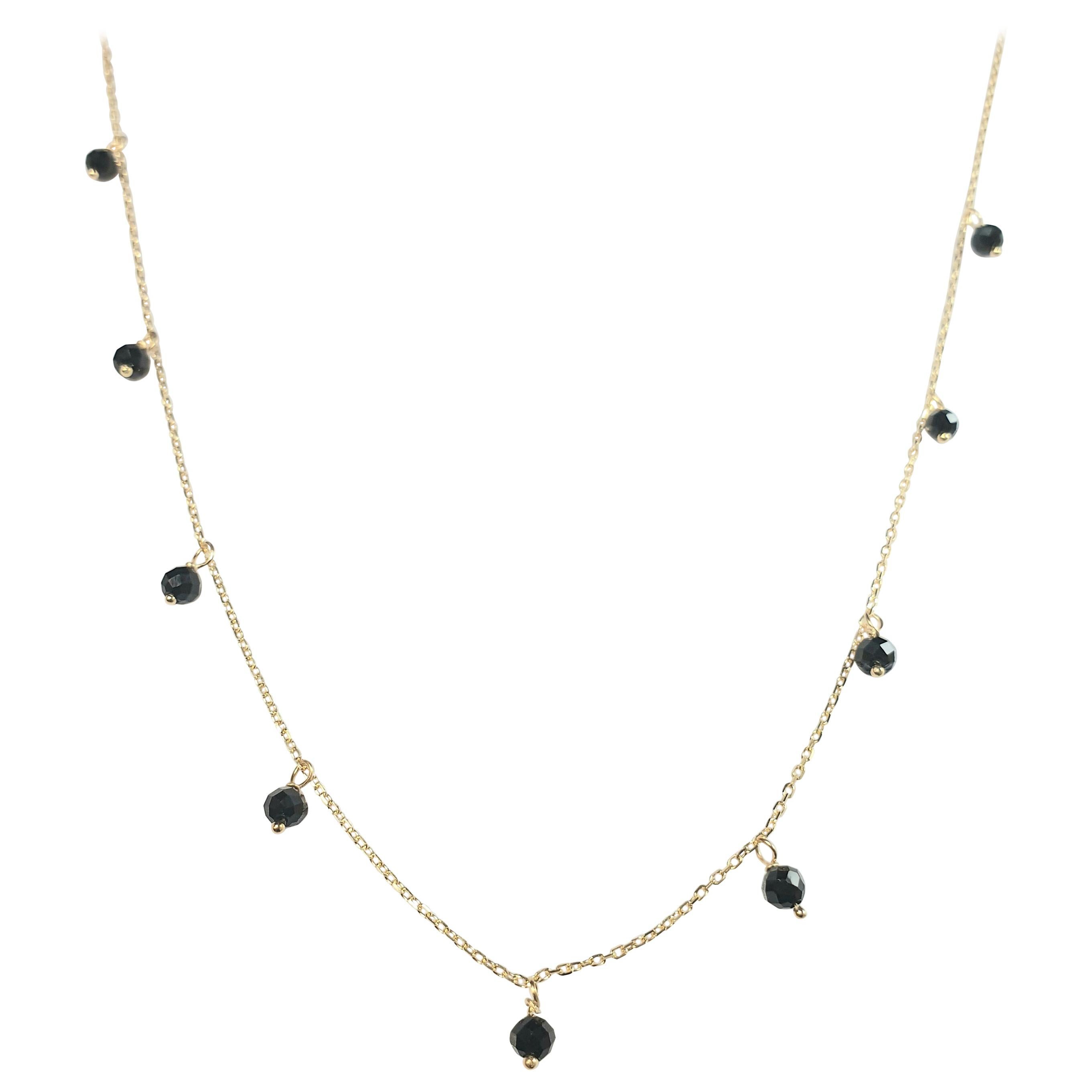 Onyx Tears Token Necklace 18 Karat Yellow Gold For Sale