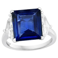 Certified 2.84 Carat Emerald Cut Sapphire & Diamond Engagement Ring in Platinum