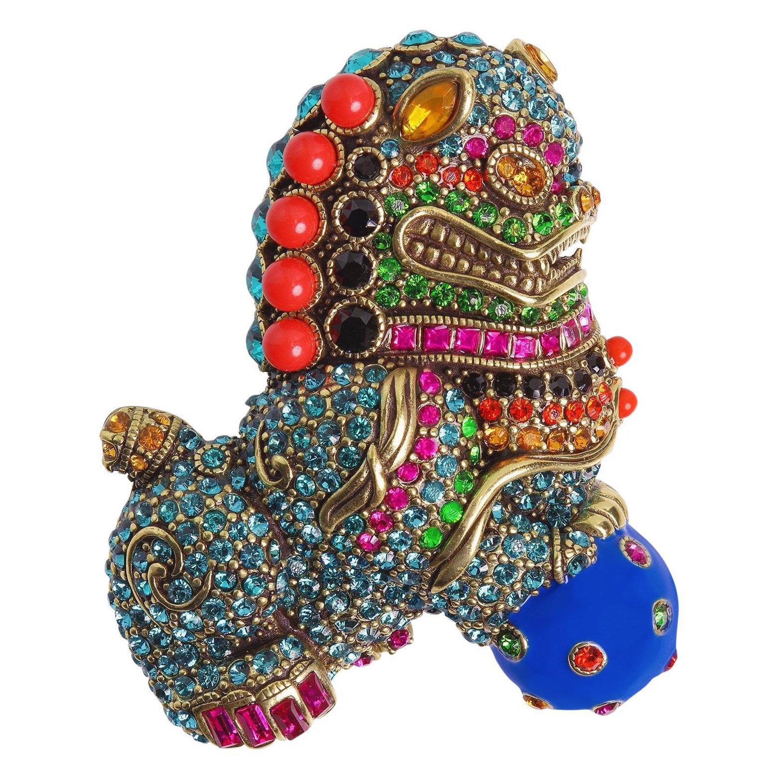 Heidi Daus New Fu Dog Enamel Beaded Crystal Feng Shui Protection Pin Brooch