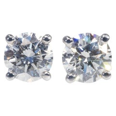 Elegant 18k White Gold Stud Earrings 1.03ct Natural Diamonds, GIA Certificate