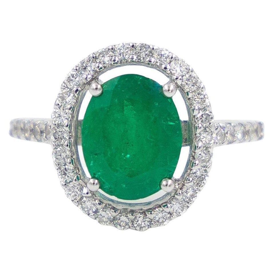 Emerald Diamonds White Gold Ring For Sale