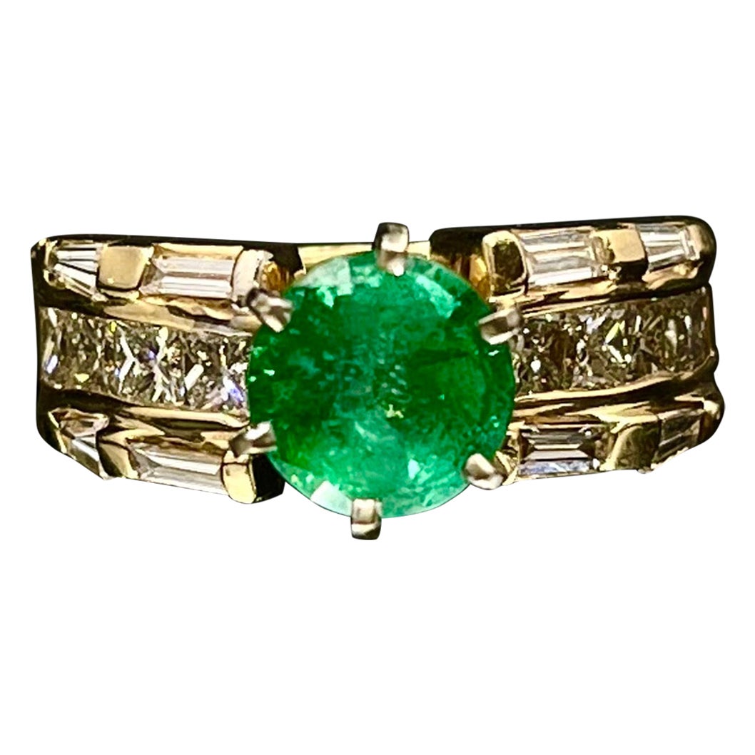 1 00 Ct Colombian Emerald And Diamond Cocktail Ring 14K Gold For Sale 1-00-ct-colombian-emerald-and-diamond-cocktail-ring-14k-gold-for-sale