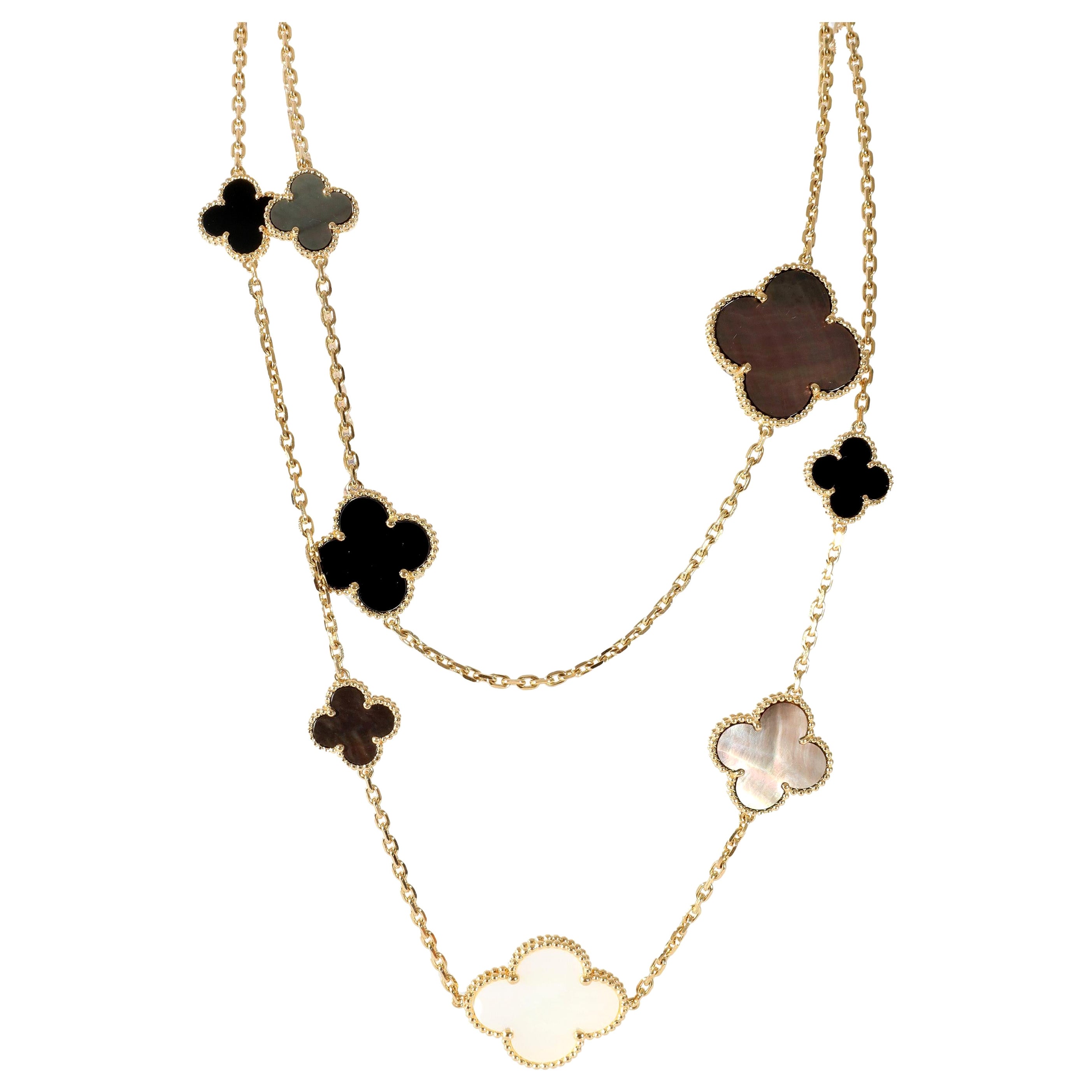 Van Cleef and Arpels Alhambra Diamond Grey Mother of Pearl Rose Gold  Necklace at 1stDibs