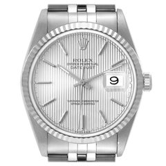Rolex Datejust 36 Steel White Gold Silver Tapestry Dial Mens Watch 16234