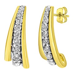 10K Yellow Gold Plated Sterling Silver 1/2 Carat Diamond Huggie Stud Earrings