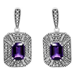 .925 Sterling Silver Diamond Accent and Purple Amethyst Gemstone Stud Earrings