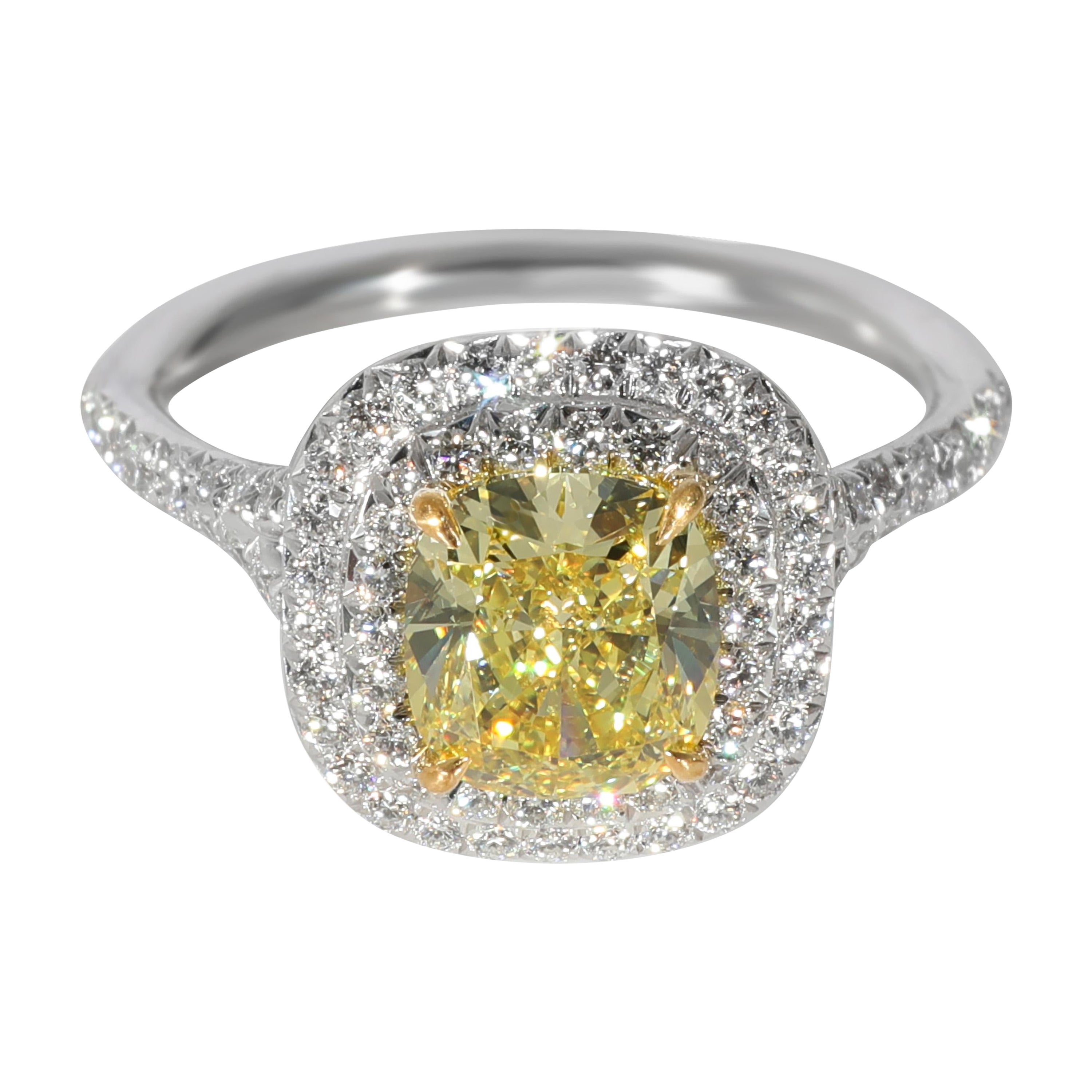 Tiffany & Co. Soleste Yellow Diamond Engagement Ring in 18k Gold & Platinum 1.98 For Sale