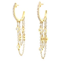 14k Diamond Huggie Chain Dangle Yellow Gold