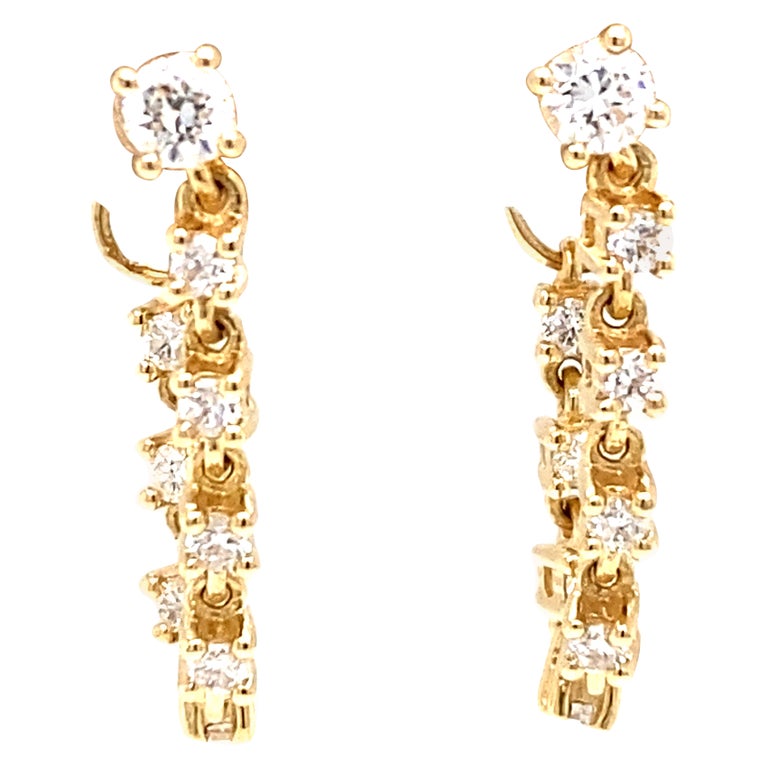 14k Diamond Chain Hoop Earring Yellow Gold For Sale at 1stDibs
