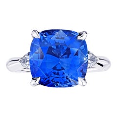 7.83 Carat Cushion Blue Sapphire and Diamond Platinum Ring