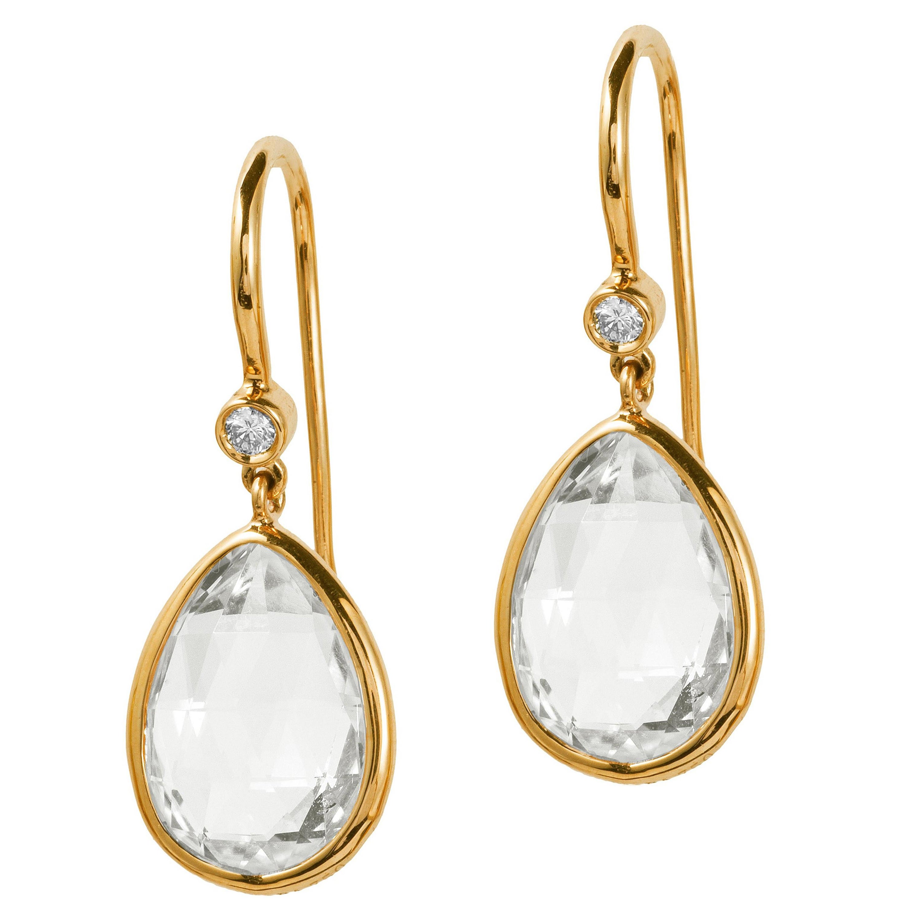 Goshwara Pear Shape Moon Quartz Briolette and Diamond Earrings