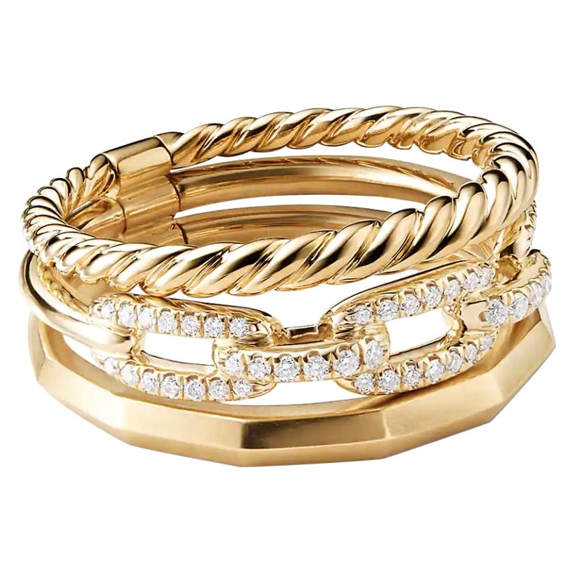 David Yurman Stax Narrow Ring with Diamonds in 18K Gold For Sale