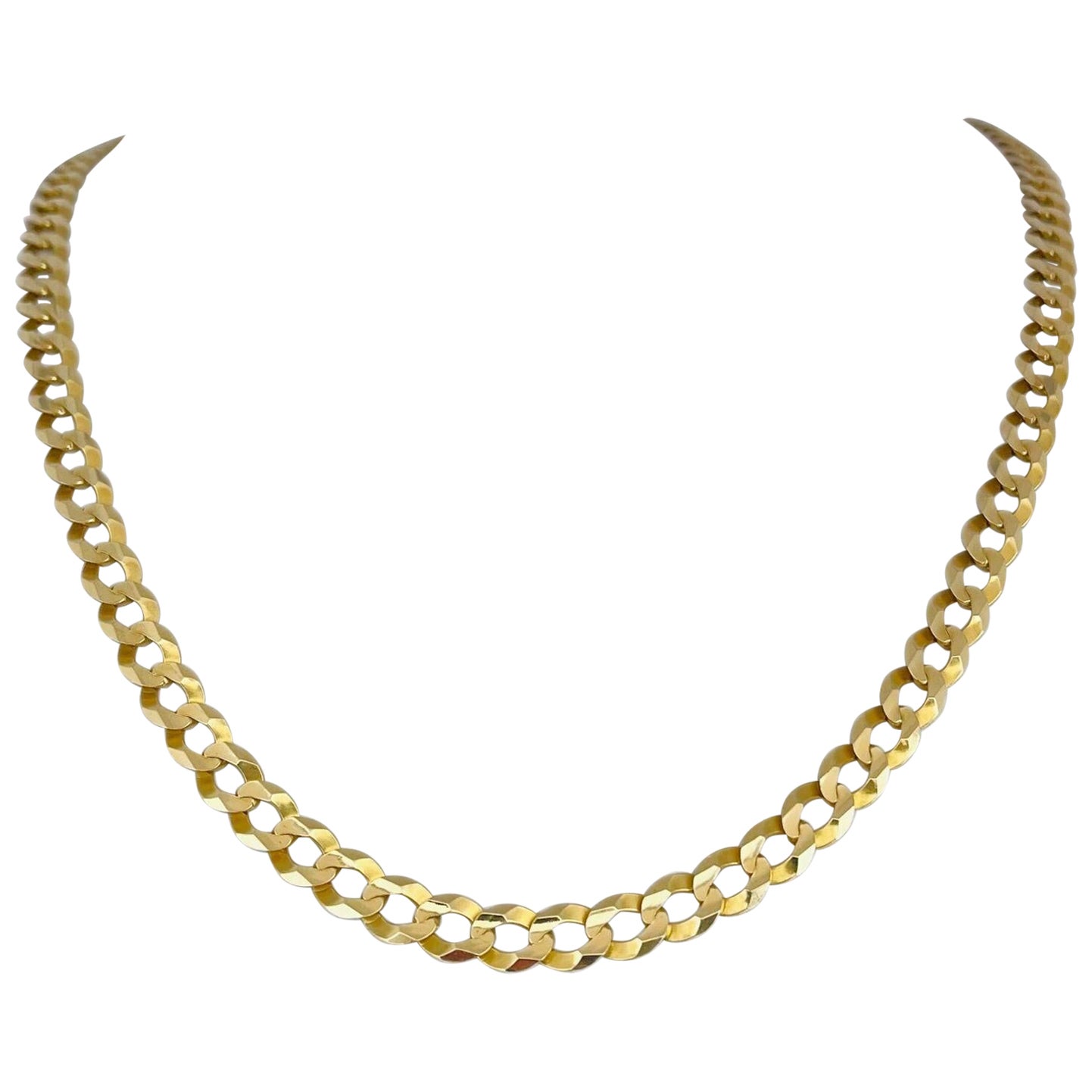 14 Karat Yellow Gold Thin Flat Curb Link Chain Necklace For Sale at 1stDibs