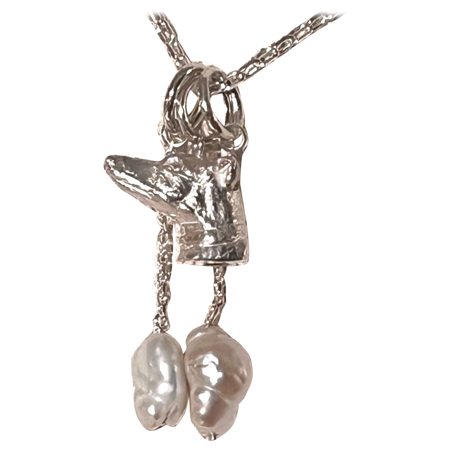 Paul Eaton Sculpted Greyhound Dog Head Pendant with One or Two Pearl Drops For Sale