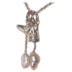 Paul Eaton Sculpted Greyhound Dog Head Pendant with One or Two Pearl Drops