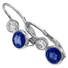 "Double Scoop" Drop Earrings with Sapphires & White Diamonds in White Gold
