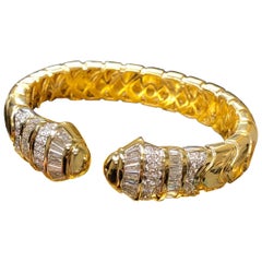 Estate 18K Baguette Round Diamond Cuff Bangle Bracelet 6cttw G Vs