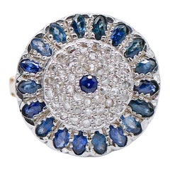 Sapphires, Diamonds, Rose Gold and Silver Ring