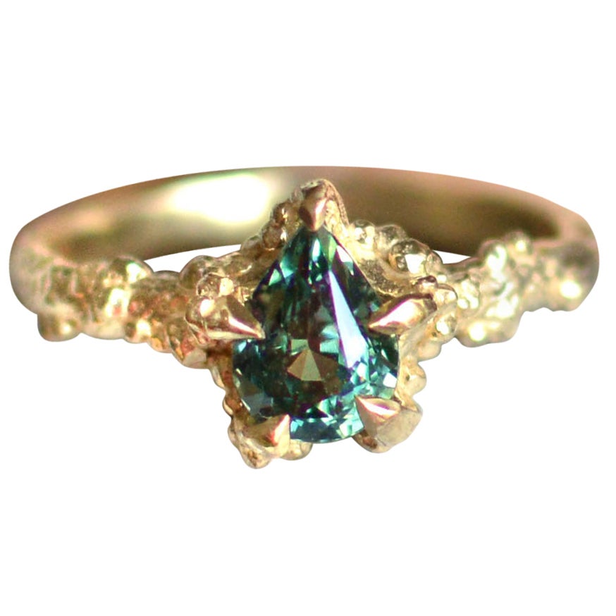 Solid 18 Carat Gold Sunken Treasure Sapphire Ring by Lucy Stopes-Roe For Sale