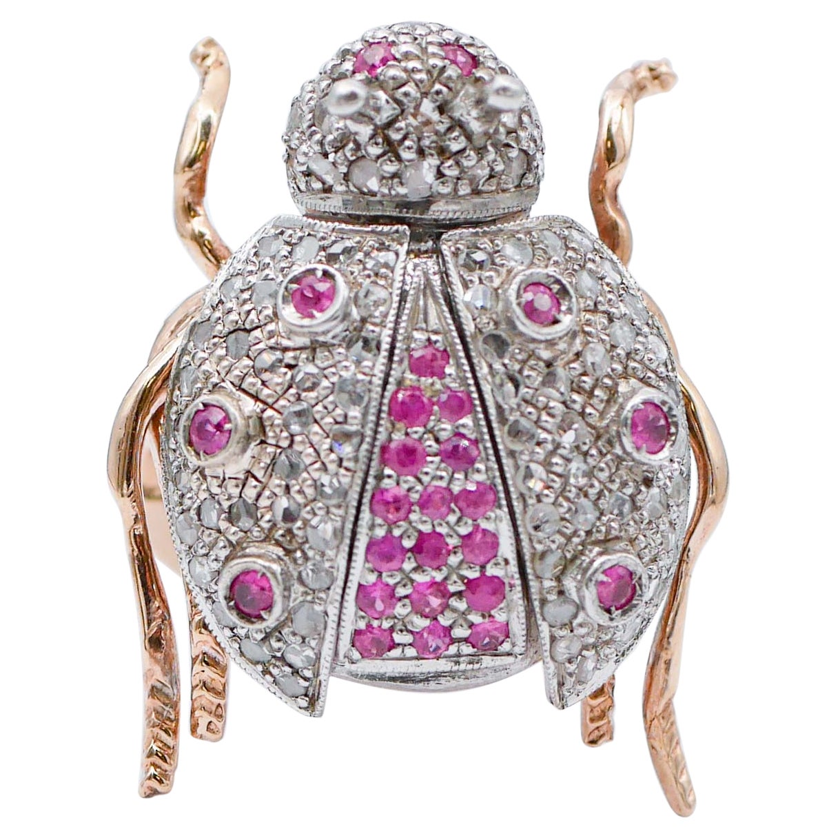 Rubies, Diamonds, Rose Gold and Silver Ladybug Shape Ring