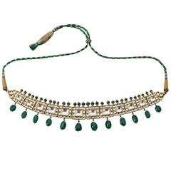 Vintage Indian Rock Crystal Emerald Gold Necklace